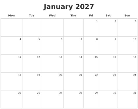 January 2027 Make A Calendar