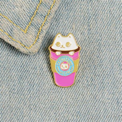 Buy Catpuccino Meow Enamel Pin Pink Cat Brooch For Shirt Lapel Bag