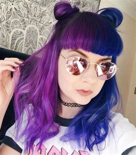 Blue And Purple Half Buns #hairtrendsideas | Half colored hair, Split