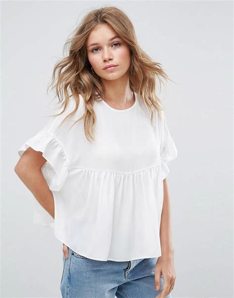 Lyst Asos Smock Top With Ruffle Sleeve In White