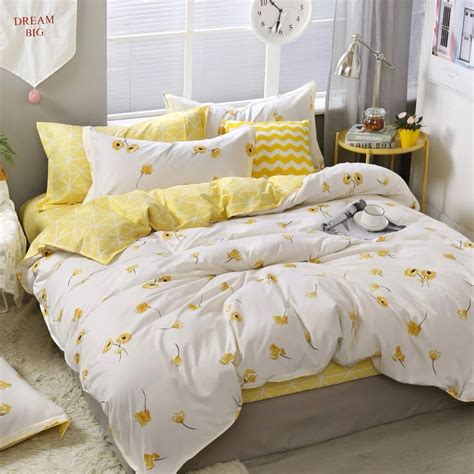 Luxury Flora Plaid Reversible Linen Bedding Set Yellow Bedding Sets