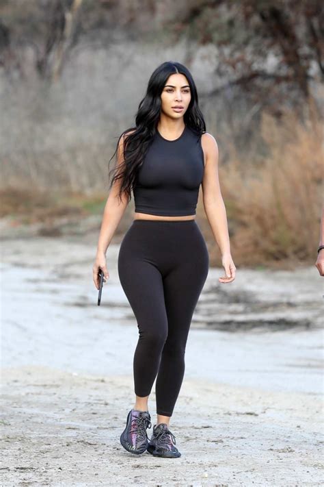 Kim Kardashian Sports A Black Crop Top And Leggings As She Steps Out For A Hike Session In