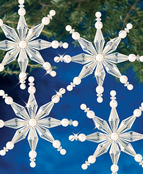 Holiday Beaded Ornament Kit Faceted Snowflake Makes 4 Christmas Snowflakes