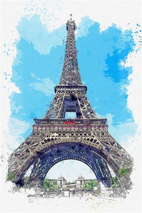 Eiffel Tower Paris France 2 C2019 Watercolor By Adam Asar Painting