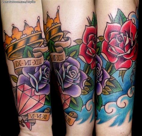 Tattoo Of Crowns Roses Flowers