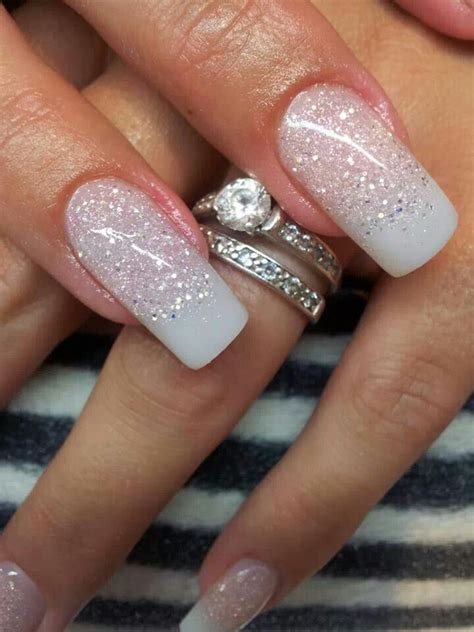 White Glitter Sns Nails Designs Bride Nails Bridal Nails
