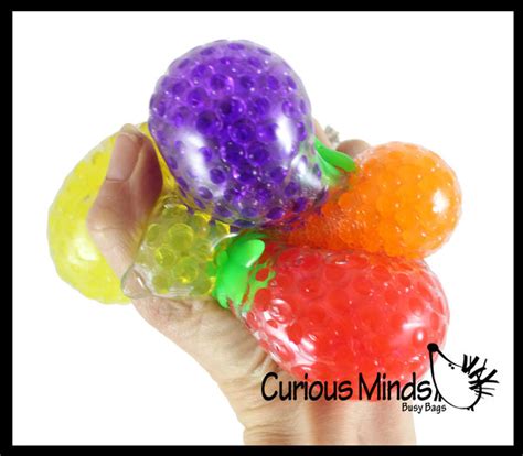 4 Fruit Water Bead Filled Squeeze Stress Balls Sensory Stress Fidg Curious Minds Busy Bags