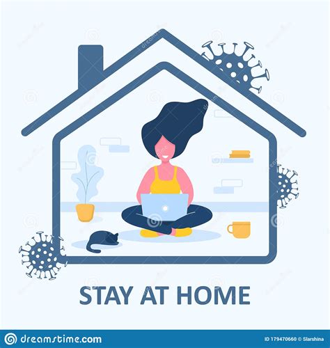 Stay At Home Background Quarantine Or Self Isolation Woman With