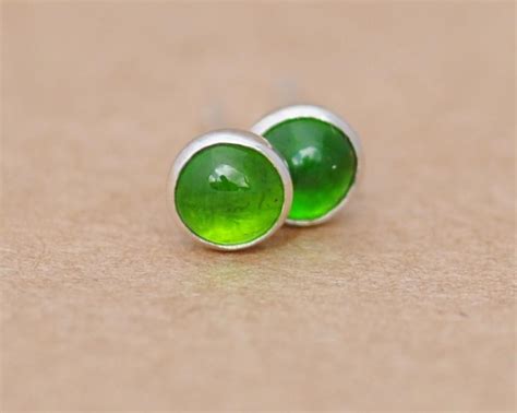 Chrome Diopside Earrings With Sterling Silver Studs 4mm Green Chrome