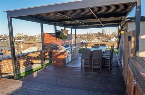 Rooftop Deck With Outdoor Kitchen And Tv Denver Roof Decks Pergolas