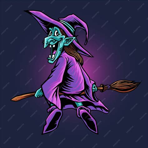 Premium Vector The Witch And The Flying Broom