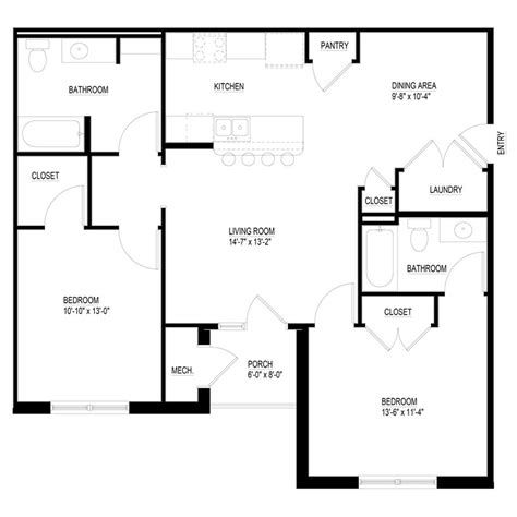 2 Bedroom 2 Bathroom House Floor Plans Flooring Ideas