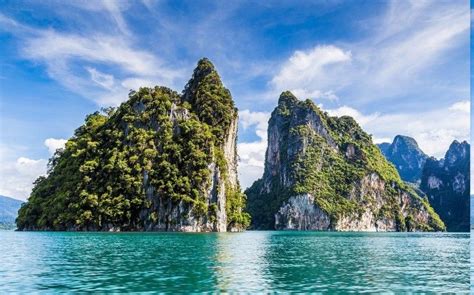 Island Limestone Sea Turquoise Water Tropical Thailand Clouds