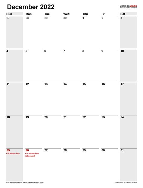 December 2022 Calendar Templates For Word Excel And Pdf