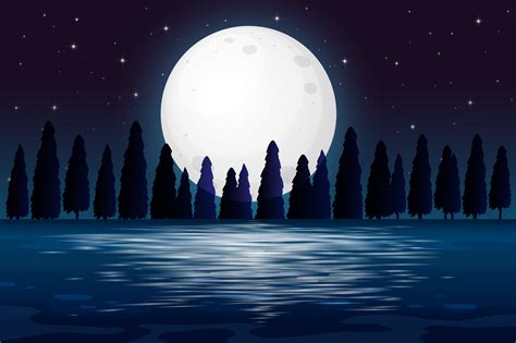 A Silhouette Night Forest Scene 433330 Vector Art At Vecteezy