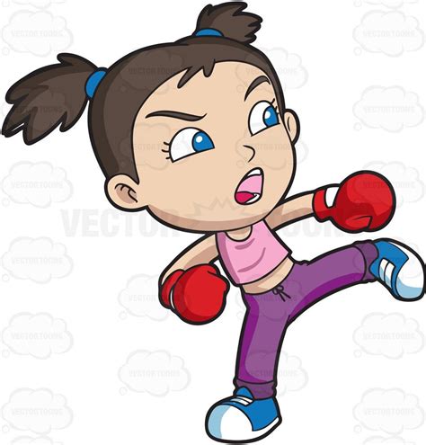 A Girl During A Kickboxing Training Cartoon Kickboxing Training Red