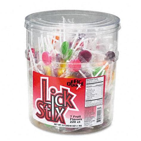 Office Snax Lick Stix Suckers 7 Assorted Flavors 220ct Canister Lollipops