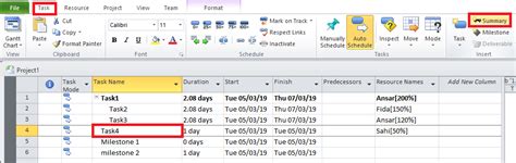 How To Add A Milestone And A Summary Task In Ms Project