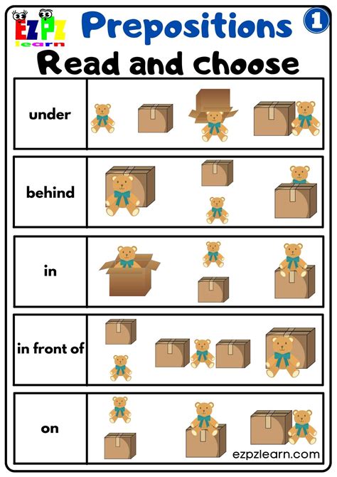 Prepositions Of Place Read And Choose Worksheet For Kindergarten K5 And