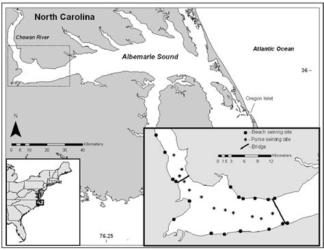 Map Of Albemarle Sound NC With The Sampling Area Outlined In Dashed Box Lower Right 