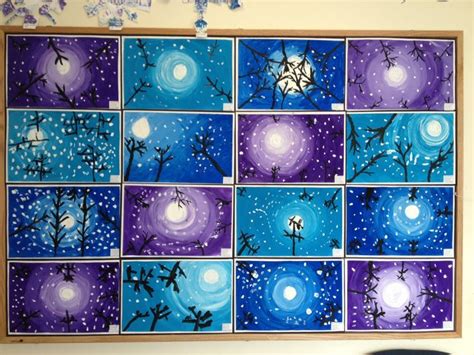 She is always at home in the evening, because the days are short and the nights are long kale likes different colours, but winter is always white. Kunst in der Grundschule: Winterbilder | Schule BE | Pinterest | Kunst grundschule ...