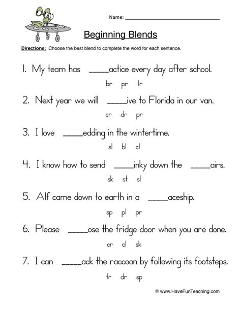Beginning Blends Fill In The Blank Worksheet Have Fun Teaching
