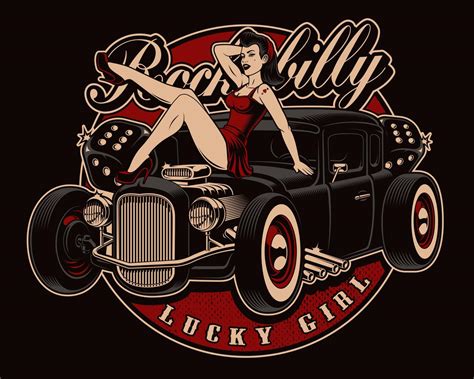 Pin up girl with classic hot rod. 539120 Vector Art at Vecteezy