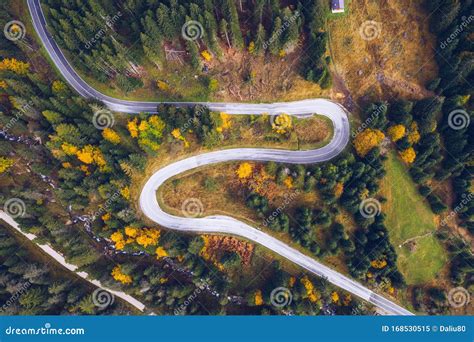 Curved Bending Road In The Forest Aerial Image Of A Road Forrest