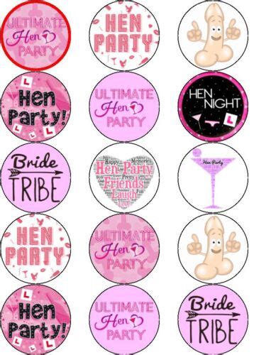 Hen Night Party Pink Rude Bride Tribe Edible Cupcake Toppers Wafer Or