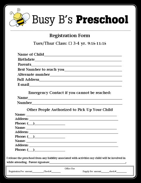 Busy Bs Preschool Registration Form School Admission Form