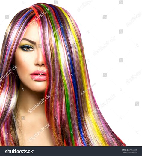 Colorful Hair And Makeup Beauty Fashion Model Girl With