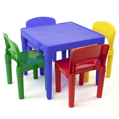 Sturdy, lightweight plastic construction for easy configuration and rearranging. Tot Tutors Kids Plastic Table and 4 Chairs Set, Primary ...