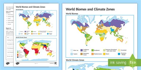 In the west and middle of the country the weather is dry, but cloudy. World Biomes and Climate Zones: Map Worksheet / Activity Sheet