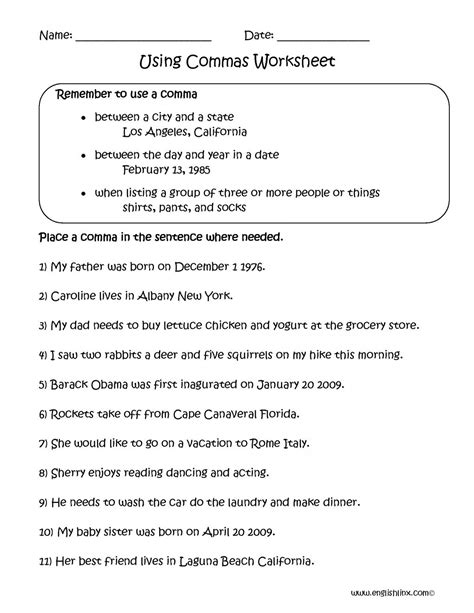 16+ comma worksheets 5th grade