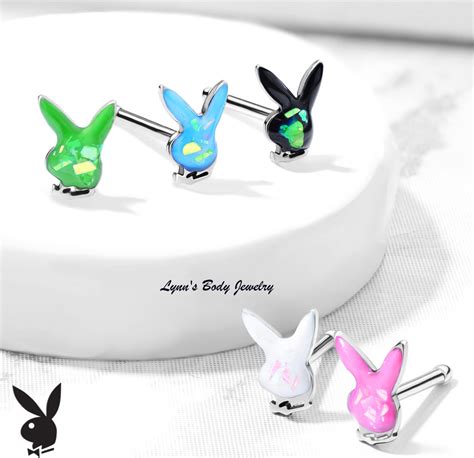 Playboy Bunny Stud Opal Glitter Filled Top Straight Pin Nose Ring
