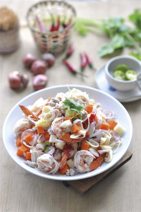 Set of thai food thai papaya salad or som tum (traditional thai food). Thai Shrimp Salad (Yum Goong) — 泰式鲜虾沙拉 - Gourmet Living