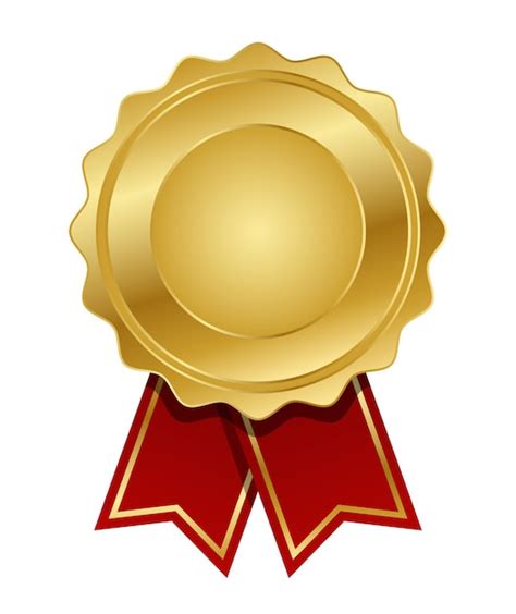 Medalla De Oro Con Vector De Cinta Roja Sella El Premio Dorado Iconos