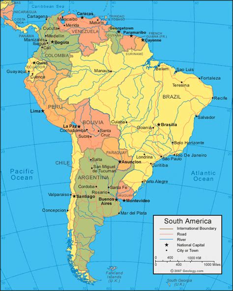 Physical Map Of South America