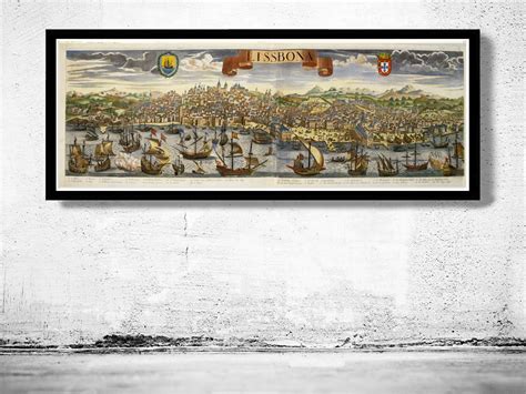 Old Map Of Lisbon 1740 Lisboa Portugal Vintage Map Wall Map Print