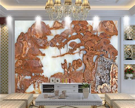 Beibehang Custom Wallpaper Sandstone Jade Carving Landscape Relief Tv