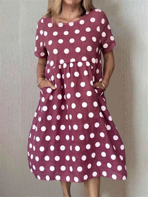 Women Polka Dots Pockets Casual Summer Women Dress Roselinlin