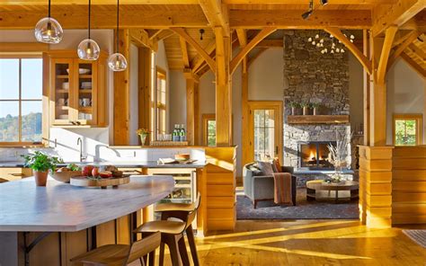 Interiors Mountainside Vermont House Timber Frame Living Room