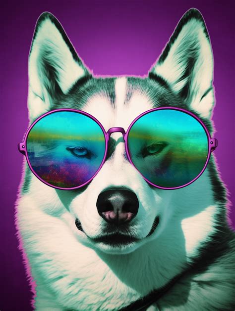 A Husky Dog Wearing Sunglasses And Looking At The Camera With Its