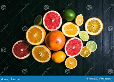 Fresh Citrus Stihli Lemons Limes Grapefruit And Orange On A Black