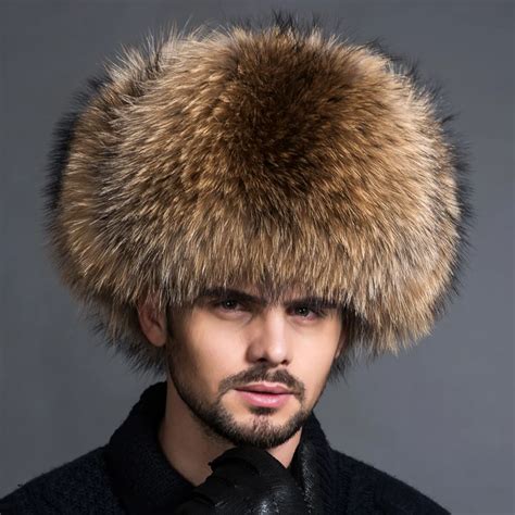 2018 New Real Raccoon Fur Hat For Man Winter Genuine Leather Ear W Lei