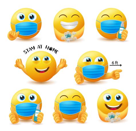 Covid 19 Guidelines Emoji Vector Set Emoticon 3d Characters In Covid