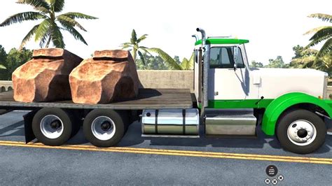 Beamng Drive 6x4 Flatbed Truck Transporting Two 6 Ton Rocks Youtube