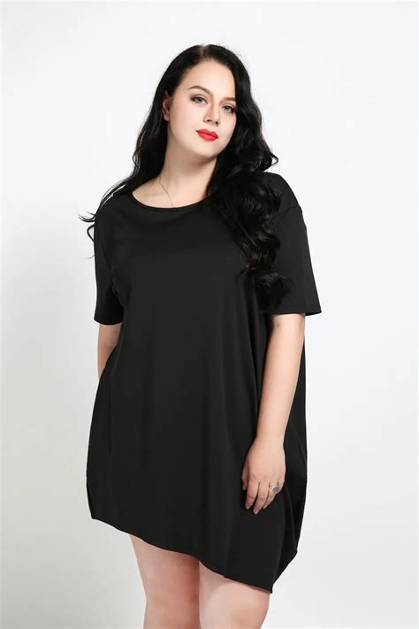 Womens Sexy Plus Size Asymmetrical Casual Dress Loose Black Knee Length Shift Dress Short