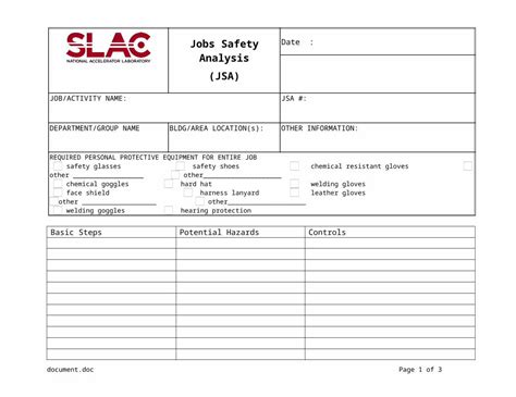Doc Job Safety Analysis Jsa Form Dokumen Tips