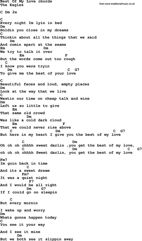 Song Lyrics With Guitar Chords For Best Of My Love Lyrics And Chords Guitar Chords For Songs